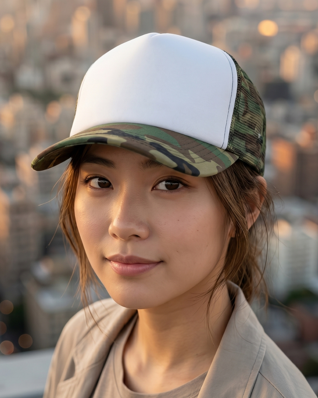 หมวกแก๊ป สีขาว-ลายพรางทหาร "Pวัฒน์" - Camo/White