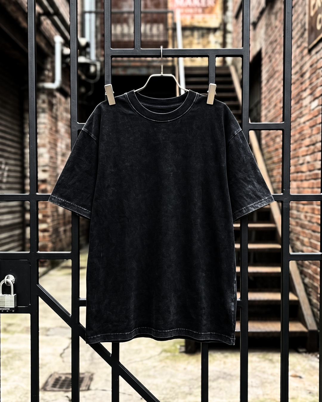 Bonecraft เสื้อยืดสีดำฟอกเฟด ลายหัวกระโหลก ทรง Oversize (Boxy Fit) - Vintage Black