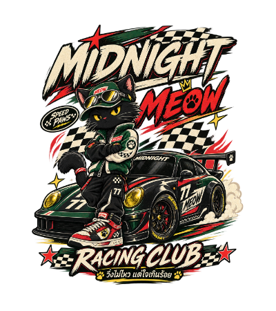 MIDNIGHT MEOW RACING CLUB | แมวสายซิ่ง Vintage Racing Streetwear